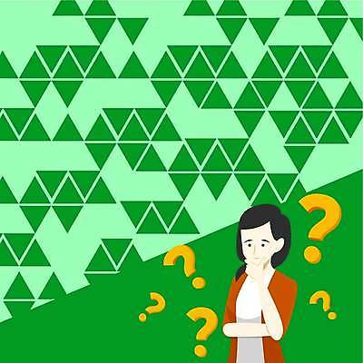 EPS 해외이미지 여자 백그라운드 일러스트 비즈니스 아이디어 한명 상반신 성인 초록색 턱괴기 물음표 삼각형 의문 성인여자한명만 카피스페이스 해외일러스트 도형 1 기호 컬러 컨셉 모션 사람 공백 여자한명만 성인여자만 파일형식 벡터 이미지허브