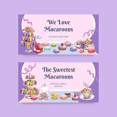 EPS 해외이미지 리본 일러스트 수채화 사람없음 보라색 달콤 마카롱 맛있는 해외일러스트 컬러 디저트 맛 파일형식 벡터 이미지허브