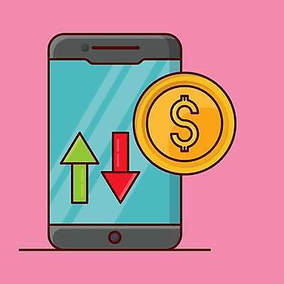 EPS 해외이미지 화살표 돈 일러스트 모바일 사람없음 금융 스마트폰 해외일러스트 경제 핸드폰 스마트기기 재산 파일형식 벡터 이미지허브