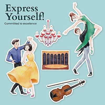 EPS 해외이미지 전신 여자 남자 스티커 일러스트 여러명 성인 무대 춤 잡기 화려 바이올린 샹들리에 커플댄스 무도회 성인만 들어올리기 해외일러스트 다수 컨셉 모션 현악기 문화예술 조명 사람 파일형식 벡터 이미지허브