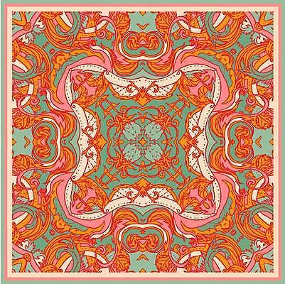 EPS 해외이미지 디자인 백그라운드 일러스트 미술 사람없음 주황색 화려 페이즐리 스타일 해외일러스트 컬러 컨셉 무늬 문화예술 파일형식 벡터 이미지허브