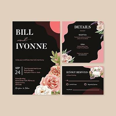 EPS 해외이미지 꽃 분홍색 잎 일러스트 사람없음 검은색 분위기 웨이브 청첩장 손그림 감성 물결무늬 해외일러스트 식물 물결 컬러 컨셉 무늬 카드_감사 파일형식 벡터 이미지허브