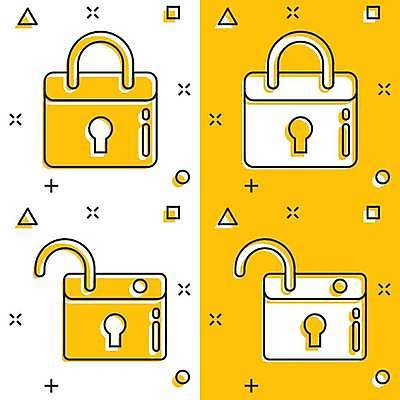 EPS 해외이미지 일러스트 비즈니스 자물쇠 사람없음 노란색 라인아트 잠금 열쇠구멍 잠금해제 해외일러스트 선 컬러 보안 파일형식 벡터 이미지허브