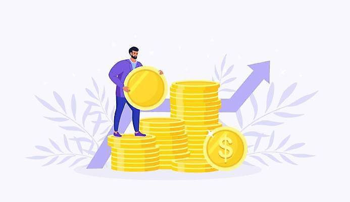 EPS 해외이미지 전신 남자 화살표 일러스트 한명 들기 성인 금융 노란색 보라색 동전탑 성인남자한명만 해외일러스트 1 컬러 모션 사람 경제 쌓기 동전 남자한명만 성인남자만 파일형식 벡터 이미지허브