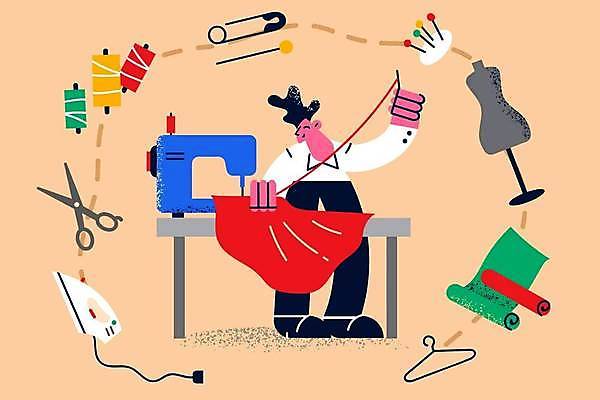 EPS 해외이미지 전신 남자 일러스트 한명 서기 성인 직물 옷걸이 마네킹 바느질 재봉틀 바늘꽂이 실타래 다리미 옷핀 재단 재단사 성인남자한명만 해외일러스트 직업 1 모션 사람 가전제품 꽂이 남자한명만 성인남자만 파일형식 벡터 이미지허브