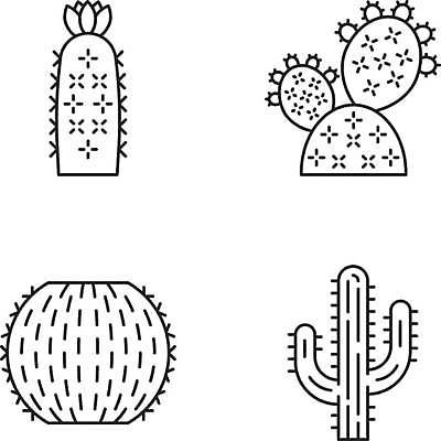 EPS 해외이미지 일러스트 선인장 사람없음 세트 라인아트 해외일러스트 식물 선 파일형식 벡터 이미지허브