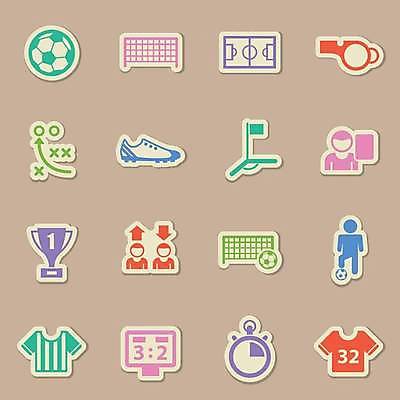 EPS 해외이미지 스티커 일러스트 축구공 사람모양 사람없음 세트 컬러풀 라벨 깃발 축구장 호루라기 트로피 축구복 축구화 축구골대 스톱워치 점수판 해외일러스트 모양 시계 컬러 운동화 공 축구용품 스포츠시설 프레임 운동복 축구 상_우승 골대 파일형식 벡터 이미지허브