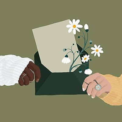 EPS 해외이미지 식물 손 디자인 꽃 일러스트 편지봉투 신체부위 잡기 편지 데이지 해외일러스트 모션 봉투 사람 파일형식 벡터 이미지허브