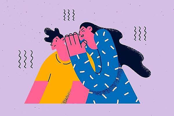 EPS 해외이미지 여자 남자 일러스트 말하기 성인 두명 듣기 귓속말 성인만 불편함 해외일러스트 모션 사람 감각 파일형식 벡터 이미지허브