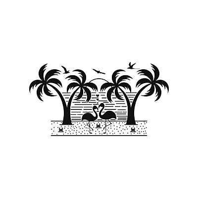 EPS 해외이미지 디자인 물결 바다 일러스트 조류 사람없음 여름 야자수 태양 플라밍고 심볼 해외일러스트 자연요소 나무 동물 계절 파일형식 벡터 이미지허브