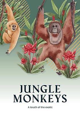 EPS 해외이미지 꽃 포스터 잎 두마리 일러스트 매달리기 사람없음 초록색 원숭이 그라데이션 유인원 해외일러스트 식물 컬러 2 포유류 모션 파일형식 벡터 이미지허브