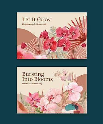 EPS 해외이미지 잎 일러스트 수채화 사람없음 빨간색 벚꽃 부채 난초 해외일러스트 식물 꽃 컬러 파일형식 벡터 이미지허브