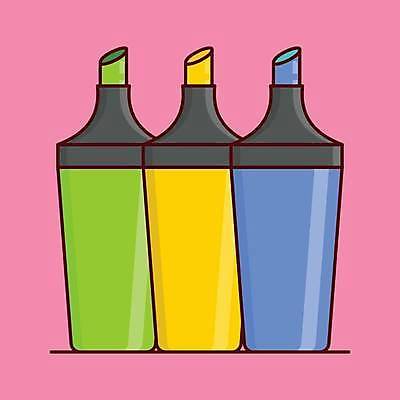 EPS 해외이미지 디자인 교육 선 일러스트 비즈니스 학교 표시 잉크 사무실 연필 펜 페인트 공구 그리기 플랫 끝 심볼 오브젝트 흔적 그림 형광등 형광펜 고립 강조 해외일러스트 모션 학용품 전등 필기구 도구 파일형식 벡터 이미지허브