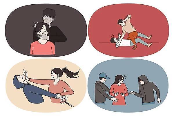 EPS 해외이미지 전신 디자인 여자 남자 무기 일러스트 여러명 상반신 성인 손잡기 범죄 보호 위험 공격 만화 위협 호신술 손뻗기 깡패 성인만 뺏기 해외일러스트 다수 컨셉 모션 사람 파일형식 벡터 이미지허브