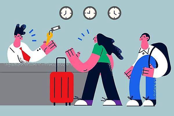 EPS 해외이미지 전신 여자 남자 시계 여행 일러스트 호텔 열쇠 들기 상반신 성인 여행객 캐리어 프런트 고객 서비스 호텔리어 접수 성인만 해외일러스트 직업 모션 숙소 사람 여행가방 파일형식 벡터 이미지허브