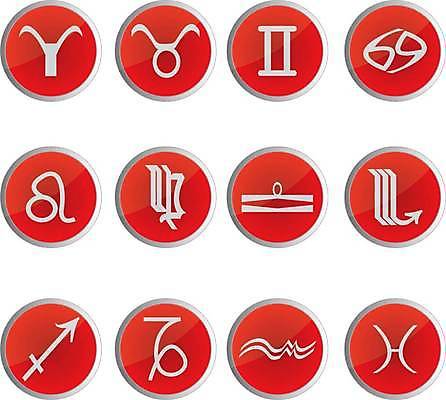 EPS 해외이미지 일러스트 그래픽 빨간색 회색 반지 원형 사인 점성술 사자자리 처녀자리 쌍둥이자리 암 서명 해외일러스트 도형 컬러 장신구 별자리 질병 파일형식 벡터 이미지허브