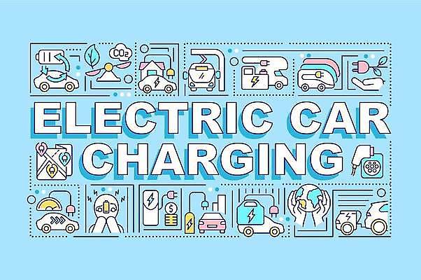 EPS 해외이미지 디자인 선 백그라운드 컨셉 일러스트 자동차 미래 타이포그라피 사람없음 단어 환경 에코 충전 전기자동차 전기충전 충전기 레터링 해외일러스트 문자 육상교통 기계 파일형식 벡터 이미지허브