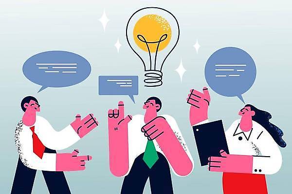 EPS 해외이미지 디자인 여자 남자 말풍선 일러스트 비즈니스 전구 아이디어 창조 들기 상반신 성인 세명 빛 태블릿 비즈니스우먼 성인만 해외일러스트 컨셉 모션 사람 전자제품 스마트기기 직장인 파일형식 벡터 이미지허브