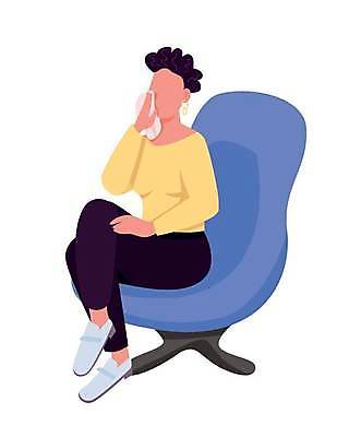 EPS 해외이미지 여자 의자 일러스트 한명 들기 앉기 성인 슬픔 다리꼬기 울음 손수건 우울증 얼굴없음 성인여자한명만 해외일러스트 1 감정 가구 모션 표정 사람 질병 여자한명만 성인여자만 파일형식 벡터 이미지허브