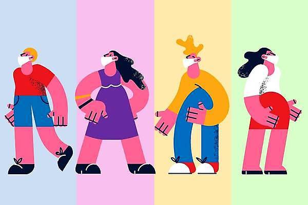 EPS 해외이미지 여자 남자 일러스트 건강 마스크 여러명 성인 예방 마스크착용 성인만 해외일러스트 다수 사람 사회이슈 파일형식 벡터 이미지허브