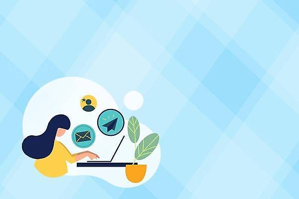 EPS 해외이미지 여자 화분 화초 백그라운드 일러스트 비즈니스 아이디어 한명 상반신 성인 파란색 노트북 타이핑 종이비행기 체크무늬 메일함 성인여자한명만 카피스페이스 해외일러스트 식물 1 컬러 컨셉 무늬 사람 전자제품 공백 종이접기 여자한명만 성인여자만 파일형식 벡터 이미지허브