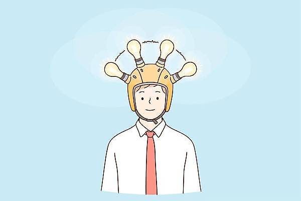 EPS 해외이미지 남자 하늘색 일러스트 비즈니스 전구 사업가 아이디어 한명 상반신 성인 비즈니스맨 헬멧 성인남자한명만 해외일러스트 직업 1 컨셉 사람 파란색 직장인 보호장비 남자한명만 성인남자만 파일형식 벡터 이미지허브