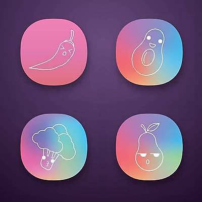 EPS 해외이미지 일러스트 고추 표정 사람없음 컬러풀 어플리케이션 브로콜리 서양배 그라데이션 아보카도 해외일러스트 컬러 채소 과일 배_과일 파일형식 벡터 이미지허브