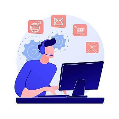 EPS 해외이미지 남자 일러스트 한명 상반신 성인 컴퓨터 디지털 헤드셋 타이핑 텔레마케팅 성인남자한명만 디지털라이프 해외일러스트 1 라이프스타일 음향기기 사람 전자제품 헤드폰 서비스업 남자한명만 성인남자만 파일형식 벡터 이미지허브