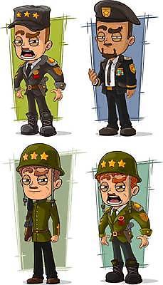 EPS 해외이미지 클립아트 캐릭터 별 백그라운드 유니폼 일러스트 넥타이 수염 부츠 그림자 서기 빨간색 초록색 파란색 세트 노란색 검은색 총 벨트 헬멧 만화 메달 콧수염 군용 싸움 전쟁 배지 육군 병정 빨간머리 고립 스트랩 심각 캡모자 해외일러스트 일러캐릭터 자연요소 모자_잡화 헤어스타일 잡화 옷 무기 컬러 신발 컨셉 모션 군대 보호장비 상_상패 파일형식 벡터 이미지허브