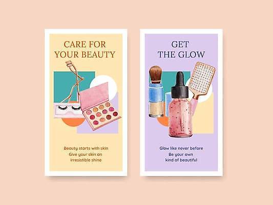 EPS 해외이미지 일러스트 수채화 사람없음 세트 뷰티 화장품 머리빗 연보라색 아이섀도 뷰러 메이크업브러쉬 섀도우팔레트 소셜네트워크 소셜미디어 앰플 인조속눈썹 컨실러 연노랑색 해외일러스트 노란색 보라색 화장용품 붓 미용용품 속눈썹 파일형식 벡터 이미지허브