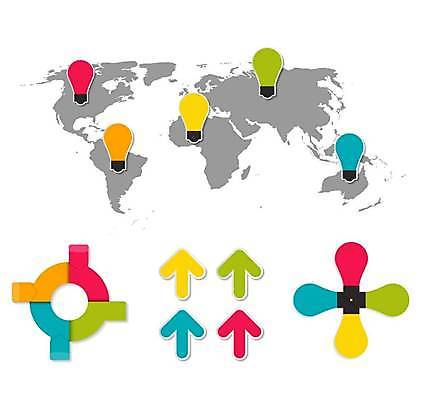 EPS 해외이미지 디자인 화살표 세계지도 일러스트 비즈니스 전구 사람없음 그래픽 자료 인포그래픽 레이아웃 엘리먼트 전구모양 해외일러스트 모양 지도 세계 파일형식 벡터 이미지허브
