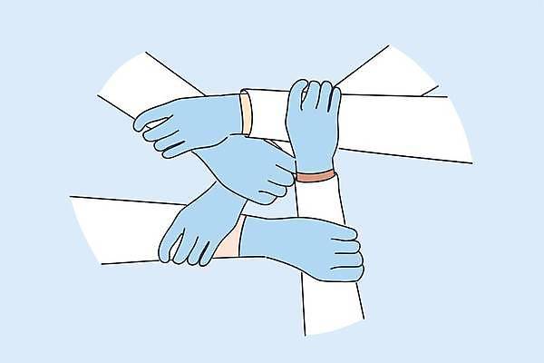 EPS 해외이미지 장갑 일러스트 회사 비즈니스 노동자 함께함 건강 관리 힘 간호사 의사 도전 긴급 잡기 열 바이러스 보호 목표 동료 직원 노력 골 돌봄 라텍스 전염병 통일 자극 해외일러스트 직업 잡화 컨셉 관계 모션 의료진 질병 파일형식 벡터 의학 이미지허브