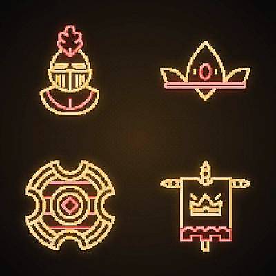 EPS 해외이미지 일러스트 왕관 사람없음 빛 깃발 네온 방패 네온아트 해외일러스트 투구모자 보호장비 파일형식 벡터 이미지허브