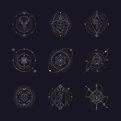 EPS 해외이미지 디자인 별 일러스트 검은배경 사슴 프레임 사람없음 그래픽 세트 달 신비 수집 심볼 여우 부엉이 유니콘 해외일러스트 자연요소 백그라운드 컨셉 포유류 조류 검은색 파일형식 벡터 이미지허브