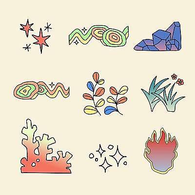 EPS 해외이미지 디자인 꽃 스티커 잎 일러스트 불 사람없음 반짝임 세트 산호 암초 효과 해외일러스트 자연요소 식물 모션 자포동물 파일형식 벡터 이미지허브