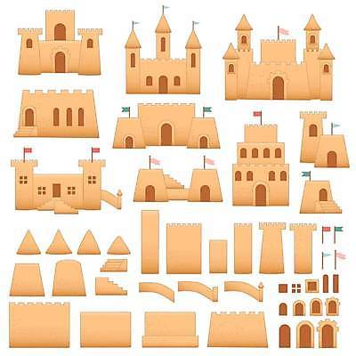 EPS 해외이미지 디자인 일러스트 사람없음 세트 문 계단 깃발 모래성 감성 엘리먼트 해외일러스트 모래 컨셉 파일형식 벡터 이미지허브