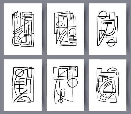 EPS 해외이미지 디자인 일러스트 추상 미술 사람없음 세트 사각형 원형 삼각형 라인아트 그림 기하학 미니멀 해외일러스트 도형 선 무늬 문화예술 파일형식 벡터 이미지허브
