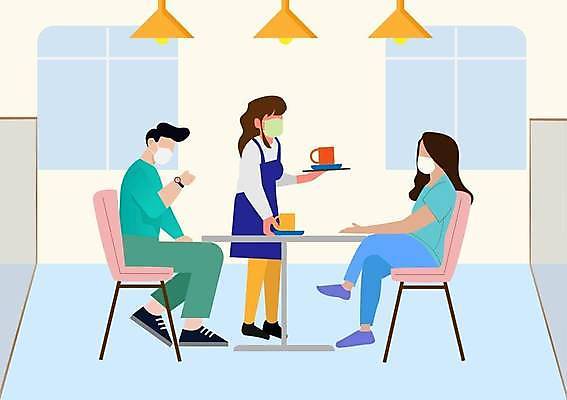 EPS 해외이미지 디자인 커플 여자 남자 음료 음식 컨셉 일러스트 비즈니스 거리 건강 가면 안전 사람 식당 식사 저녁식사 카페 플랫 바이러스 보호 질병 웨이터 고객 서비스 예방 장면 카페테리아 일반 점심식사 소셜 위생관리 전염병 해외일러스트 직업 의학 관계 관리 상점 파일형식 벡터 이미지허브