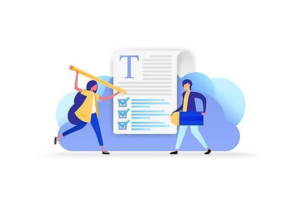 EPS 해외이미지 전신 여자 교육 남자 일러스트 들기 성인 두명 파란색 연필 기록 체크표시 지우개 문서 성인만 해외일러스트 컬러 모션 학용품 사람 필기구 확인 파일형식 벡터 이미지허브