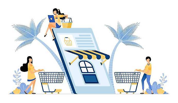 EPS 해외이미지 전신 여자 남자 잎 일러스트 들기 앉기 성인 세명 스마트폰 태블릿 야자수 문 스크린 쇼핑카 잡기 장바구니 온라인쇼핑 성인만 해외일러스트 나무 식물 모션 사람 전자제품 핸드폰 스마트기기 쇼핑 바구니 카트 온라인 파일형식 벡터 이미지허브