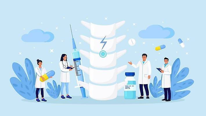 EPS 해외이미지 전신 여자 남자 잎 일러스트 주사기 들기 여러명 성인 파란색 알약 약 의사 가리킴 기록 척추 성인만 해외일러스트 식물 컬러 다수 의학 의료기기 모션 뼈 사람 손짓 의료진 파일형식 벡터 이미지허브