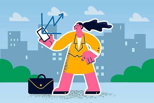 EPS 해외이미지 전신 여자 허리손 서류가방 일러스트 비즈니스 그래프 한명 들기 성인 스마트폰 비즈니스우먼 성인여자한명만 해외일러스트 1 포즈 가방 모션 사람 핸드폰 스마트기기 직장인 여자한명만 성인여자만 파일형식 벡터 이미지허브