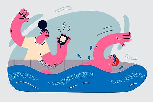 EPS 해외이미지 라이프스타일 여자 남자 일러스트 수영장 들기 상반신 성인 취미 두명 손들기 강사 수영 수영선수 강습 스톱워치 성인만 해외일러스트 직업 시계 모션 운동선수 사람 생활 수상스포츠 파일형식 벡터 이미지허브