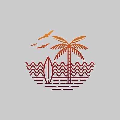 EPS 해외이미지 물결 바다 라인일러스트 일러스트 조류 사람없음 여름 야자수 서핑보드 심볼 라인아트 해외일러스트 나무 동물 계절 선 보드_스포츠 파일형식 벡터 이미지허브