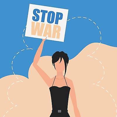 EPS 해외이미지 배너 여자 일러스트 프레임 한명 들기 상반신 성인 평화 팻말 전쟁 반대 시위 그만 우크라이나 항의 얼굴없음 성인여자한명만 해외일러스트 1 유럽 컨셉 모션 사람 여자한명만 성인여자만 파일형식 벡터 이미지허브