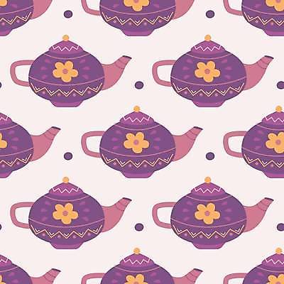 EPS 해외이미지 꽃 백그라운드 패턴 일러스트 사람없음 보라색 원형 찻주전자 해외일러스트 도형 식물 컬러 무늬 주전자 파일형식 벡터 이미지허브