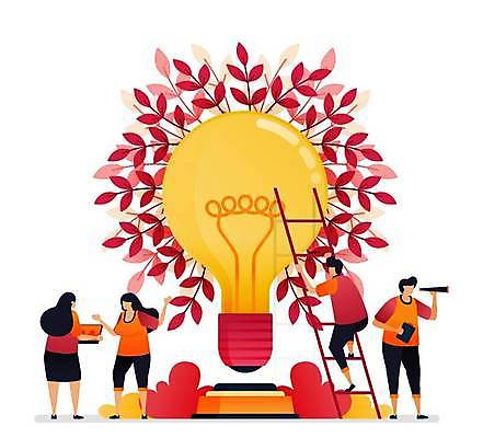 EPS 해외이미지 전신 여자 남자 낙엽 일러스트 비즈니스 전구 사다리 들기 여러명 성인 빨간색 망원경 스마트 성인만 해외일러스트 컬러 다수 컨셉 잎 모션 사람 도구 파일형식 벡터 이미지허브