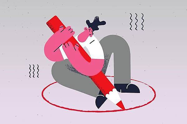 EPS 해외이미지 전신 남자 일러스트 한명 앉기 성인 원형 그리기 수비 빨간펜 우울증 성인남자한명만 해외일러스트 도형 1 모션 사람 펜 질병 남자한명만 성인남자만 파일형식 벡터 이미지허브