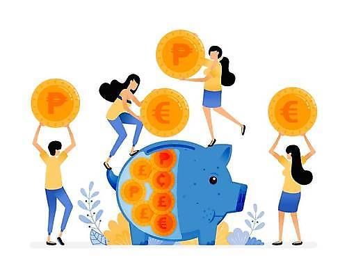 EPS 해외이미지 전신 식물 여자 남자 일러스트 비즈니스 여러명 성인 파란색 동전 저축 돼지저금통 성인만 해외일러스트 컬러 다수 돈 사람 금융 저금통 파일형식 벡터 이미지허브