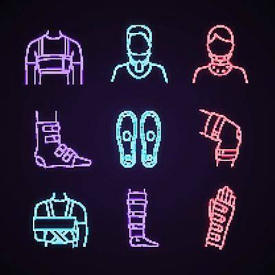 EPS 해외이미지 일러스트 의료기기 사람없음 빛 환자 네온 붕대 깁스 머리붕대 무릎붕대 발목붕대 네온아트 해외일러스트 의학 의료용품 파일형식 벡터 이미지허브